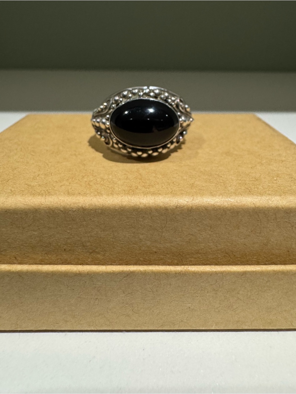 Vintage Balinese Black Onyx Cabochon Sterling Silver Ring
